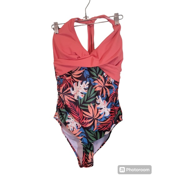 Amazon Other - Tropical One Piece Womens Tie Neck Removable Pads Swimwear Swimsuit Sz Medium